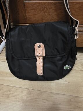 Lacoste Black Crossbody Bag with Tan Trim